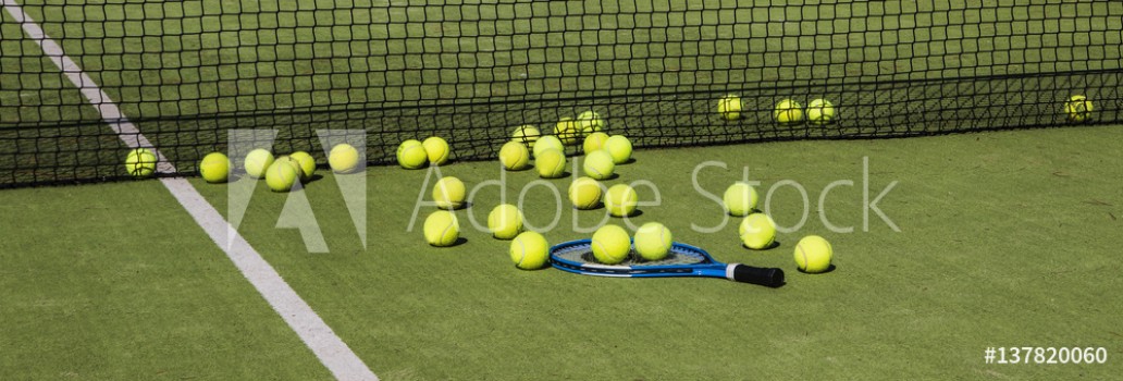 Bild på Pista de tenis llena de pelotas